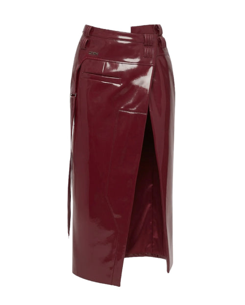 Asymmetric Tailored Wrap Skirt in Burgundy