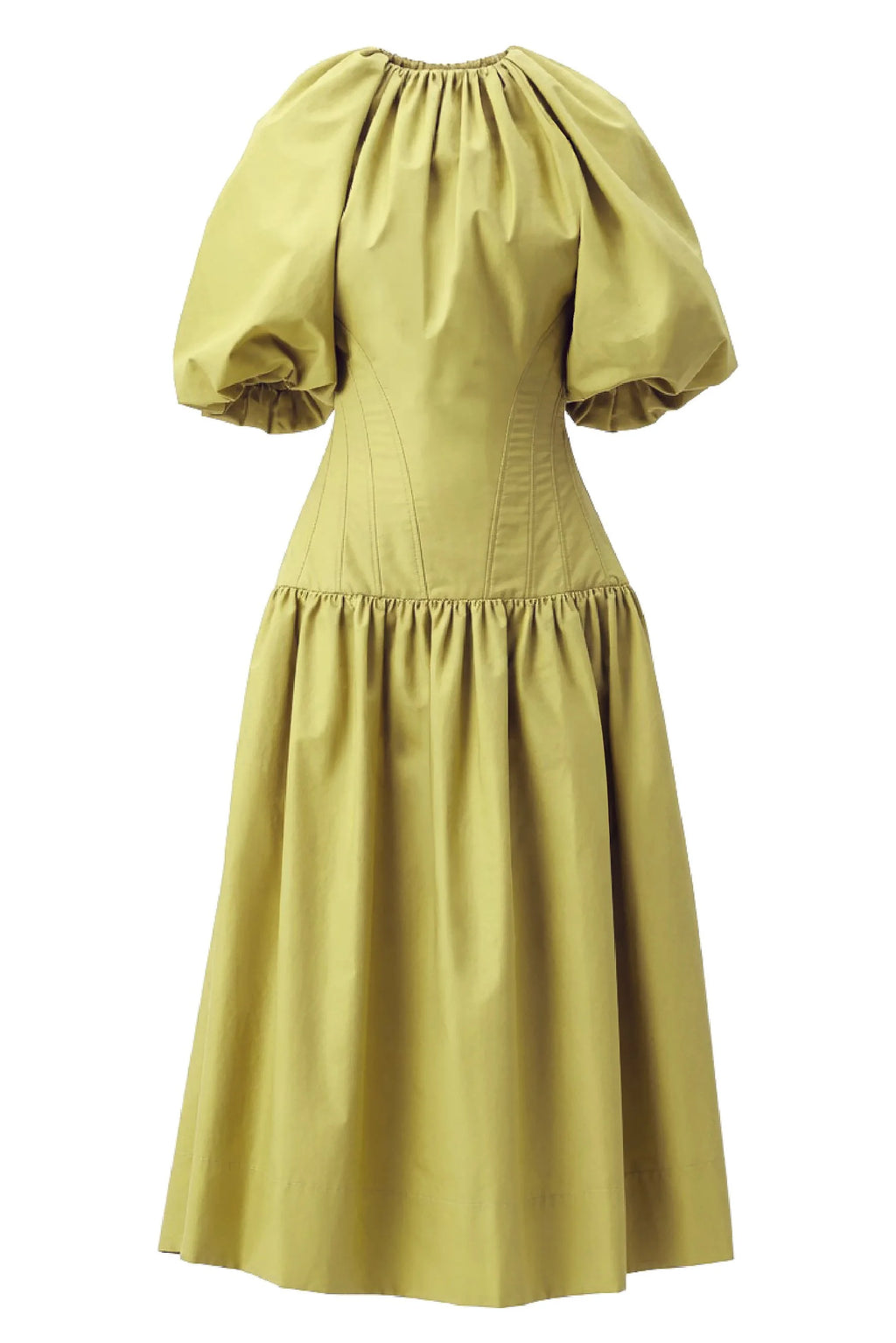 Puff Sleeve Midi Dress in Citrine