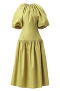 Puff Sleeve Midi Dress in Citrine