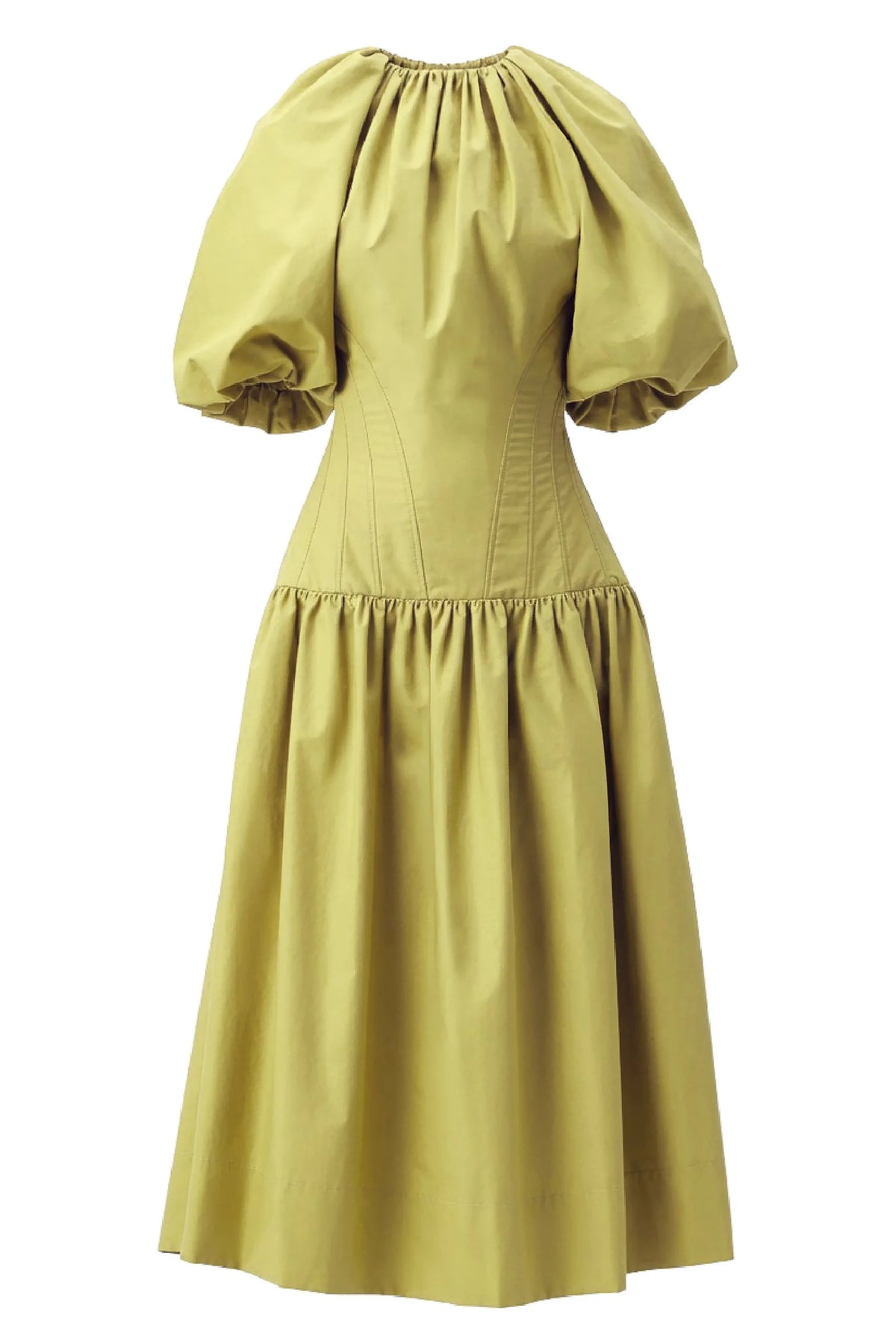 Puff Sleeve Midi Dress in Citrine