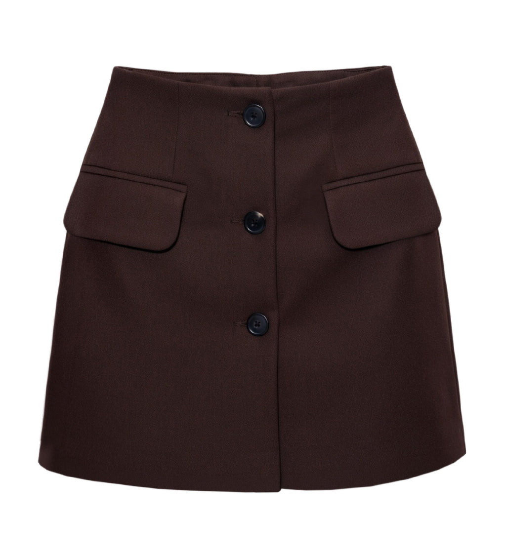 Buttoned Rift Tailored Skirt in Tobacco