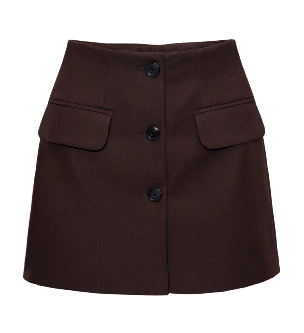 Buttoned Rift Tailored Skirt in Tobacco