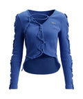 Ribbed Knit Corded Top in Cobalt